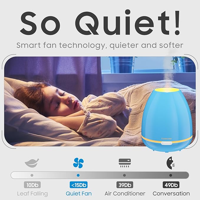 300ml Essential Oil Diffuser & Cool Mist Humidifier - Ultra-Quiet Ultrasonic Aromatherapy for Bedroom, 7 Color Night Light, BPA-Free, Auto Shut-Off, Up to 12H Continuous Mist(Blue) - Image 7