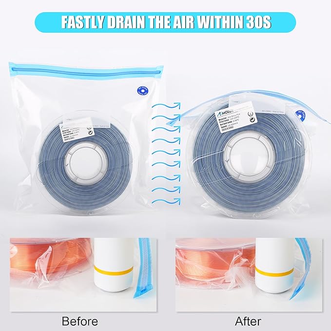 AMOLEN Filament Storage Bags Vacuum Kit, Cleaning Drying Sealed 16 Bags with Two Sizes for 3D Printer Filament with Automatic Pumps/Desiccants/Clips - Image 3