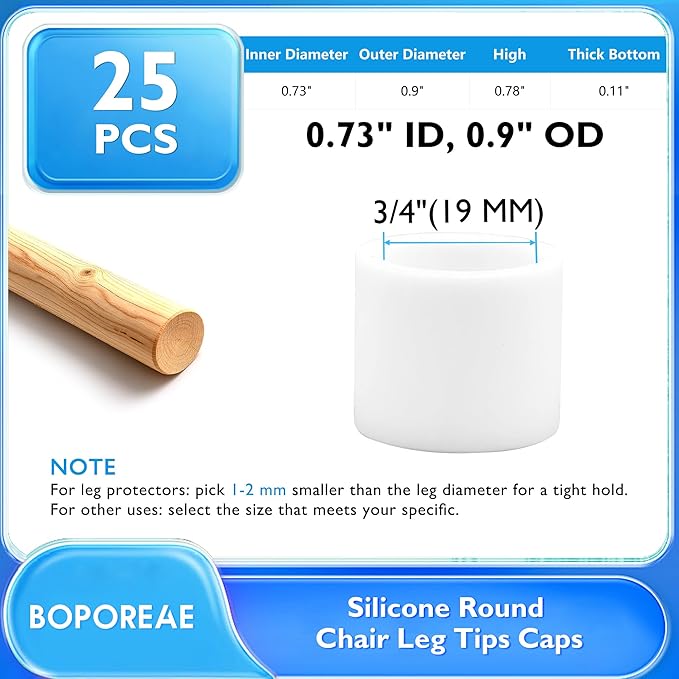 25 Pcs 3/4" (19 mm) Round Chair Leg Tips Caps, Silicone Rubber Furniture Leg Floor Protectors, Reduce Noise Folding Metal Chair Leg Cap Replacement for Bar Stool Leg Patio Indoor, White - Image 9