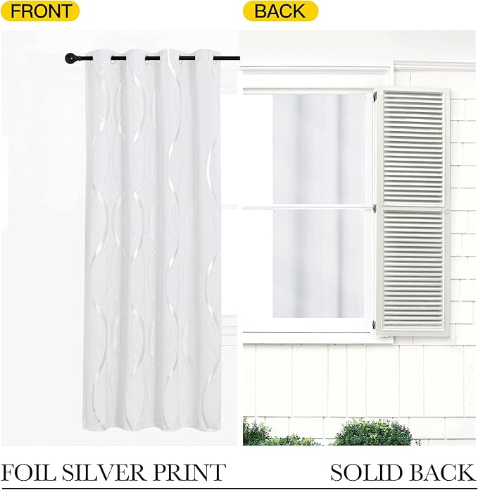 NICETOWN White Curtains Panels for Bedroom 2 Panles Set, 52 inch x 84 inch, Wave Line Foil Print Design Curtains for Patio Sliding Door - Image 6