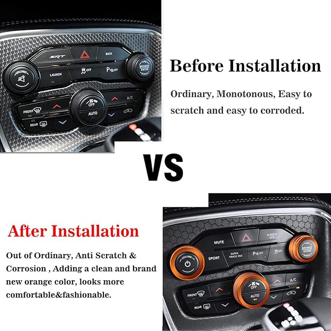 Auprite Climate Control Knob Covers for Challenger Accessories 2015-2023 2024, for Dodge Charger 2015-2023 2024, for Dodge Chrysler 300/300s 2015-2024,3Pcs Kit (Orange) - Image 3