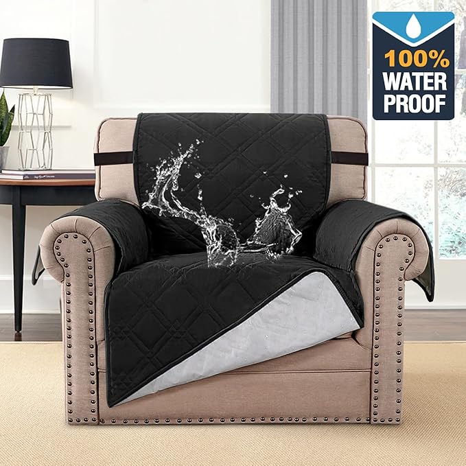 H.VERSAILTEX 100% Waterproof Sofa Slipcover Washable Armchair Cover Non-Slip Furniture Protector for Living Room Couch Cover for Pets Chair Cover with Puppy Paw Silicone Backing (Armchair, Black) - Image 2