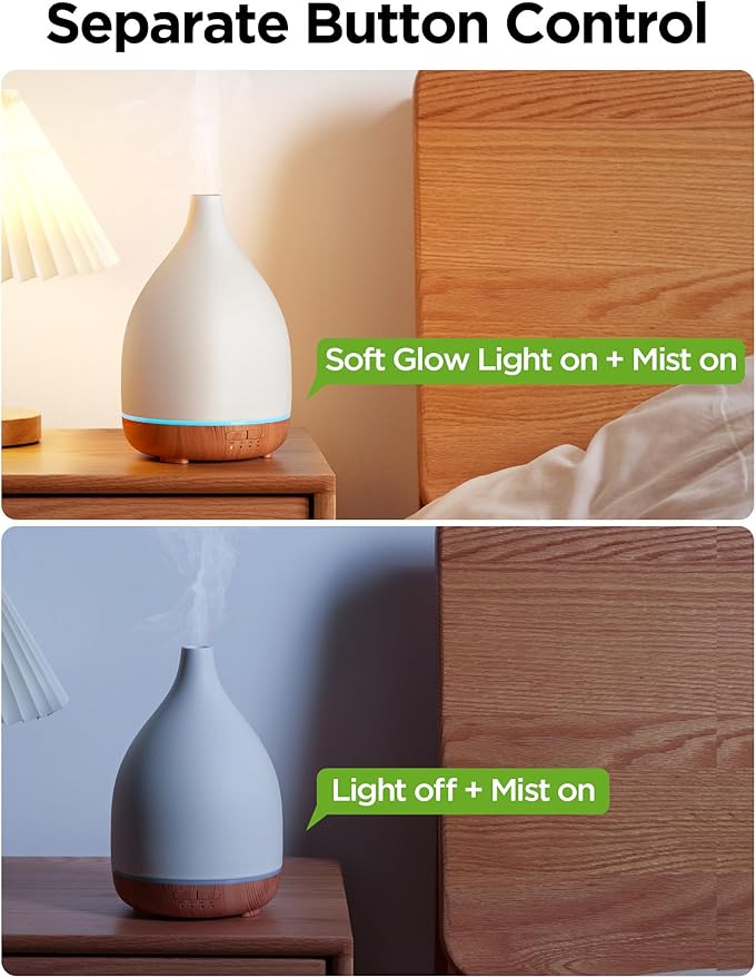 InnoGear Oil Diffuser, 300ML Ceramic Diffuser for Essential Oils Handcrafted Aromatherapy Diffuser Ultrasonic Cool Mist Humidifier with 4 Timers Waterless Auto Off for Room Office, White - Image 4