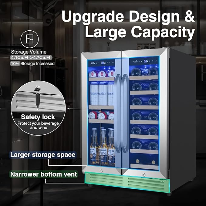 Wine and Beverage Refrigerator Upgraded, 24 Inch Beverage Refrigerator Cooler Dual Zone with Glass Door, Under Counter or Freestanding Beverage Fridge with Large Capacity, Advanced Cooling System - Image 3