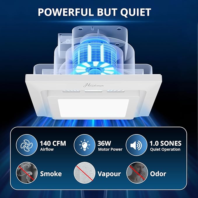 10" Bathroom Exhaust Fan with Light, 8" x8" Ceiling Opening, 110 CFM Powerful 1.0 Sone Quiet Vent Fan, 2600lm 6000K Color LED Light, Easy to Install, Space Saving Bathroom Ventilation - Image 6