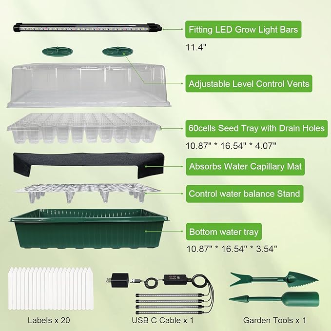 TONYFUL Seed Starter Tray with Grow Light, 120-Cell Seed Starter Kit with 4.07” Humidity Dome, Indoor Seedling Starter Tray, Seed Starting Tray for Plant Germination, Seeds Growing - Image 3