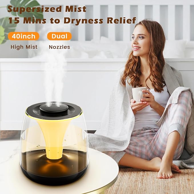 Humidifiers for Bedroom, 3 L Cool Mist Top-Fill 40H Super Long Time, 23dB Quiet, Baby Humidifier, Oil Diffuser for Large Room, Plants, Nursery, Office, 7 Color Light Ultrasonic (black) - Image 2