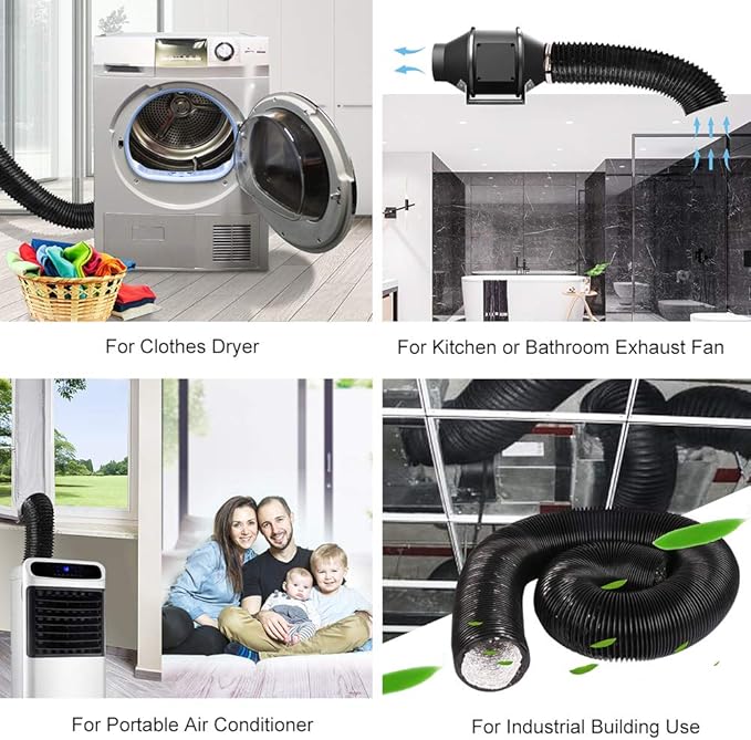 4 Inch 16FT Air Duct, Non-Insulated Flexible Aluminum Dryer Vent Hose for HVAC Ventilation，Fan Filter and Grow Tent, 2 Clamps Include - Image 5