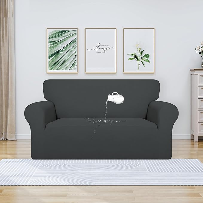 PureFit 100% Dual Waterproof Couch Cover Slipcovers for Couches and Sofas - Stretch Non Slip Fleece Sofa Covers Washable, Leakproof Furniture Protector for Kids, Pets, Dog (Loveseat, Dark Gray) - Image 2