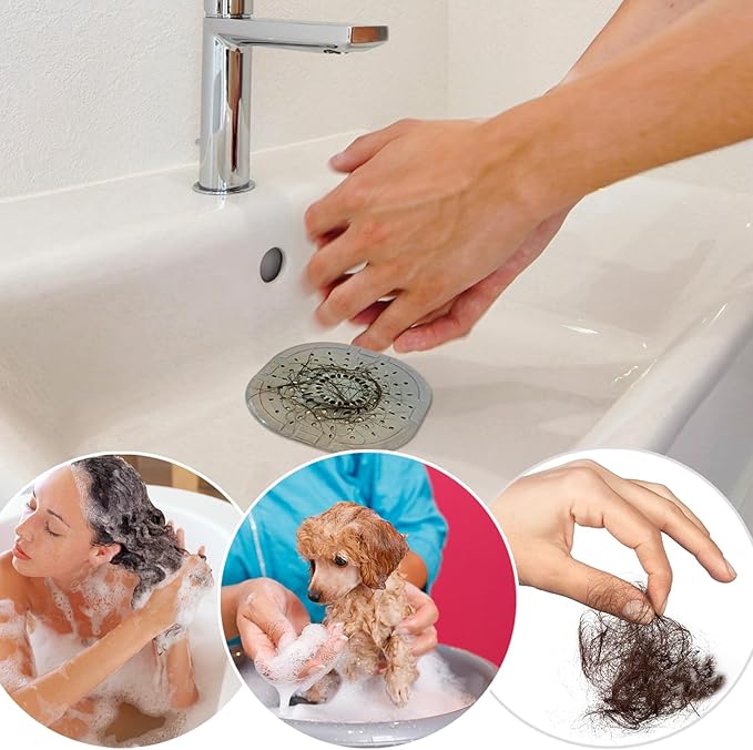 Hair Drain Catcher,Square Drain Cover for Shower Silicone Hair Stopper with Suction Cup,Easy to Install Suit for Bathroom,Bathtub,Kitchen 2 Pack (Light White Grey) - Image 3