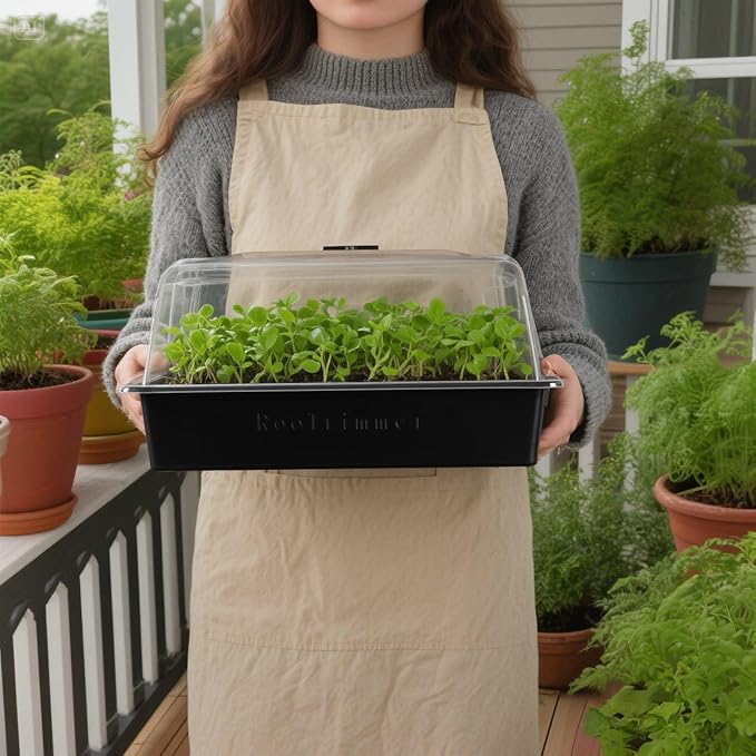 Leak-Proof Seed Starter Trays with 4" Humidity Dome & Drip Tray - 5-Pack Heavy-Duty Plastic Propagation Kit for Herbs, Microgreens, Indoor Gardening, Durable Reusable Plant Growing Trays - Image 5