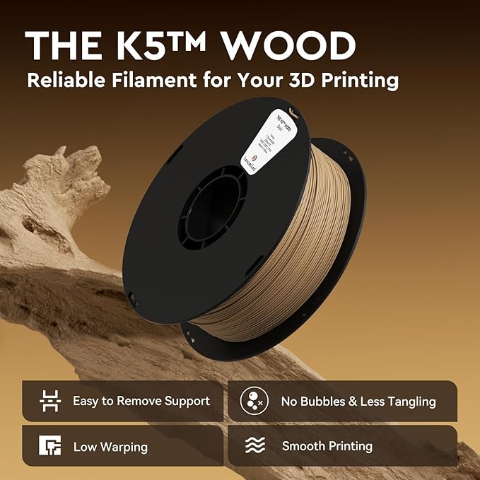 kexcelled Wood PLA Filament 1.75 mm Birch, Real Wood PLA 3D Printer Filament, Real Natural Wood Fiber, Dimensional Accuracy +/- 0.03 mm, 1 kg Spool (2.2 lbs), Ivory White - Image 2