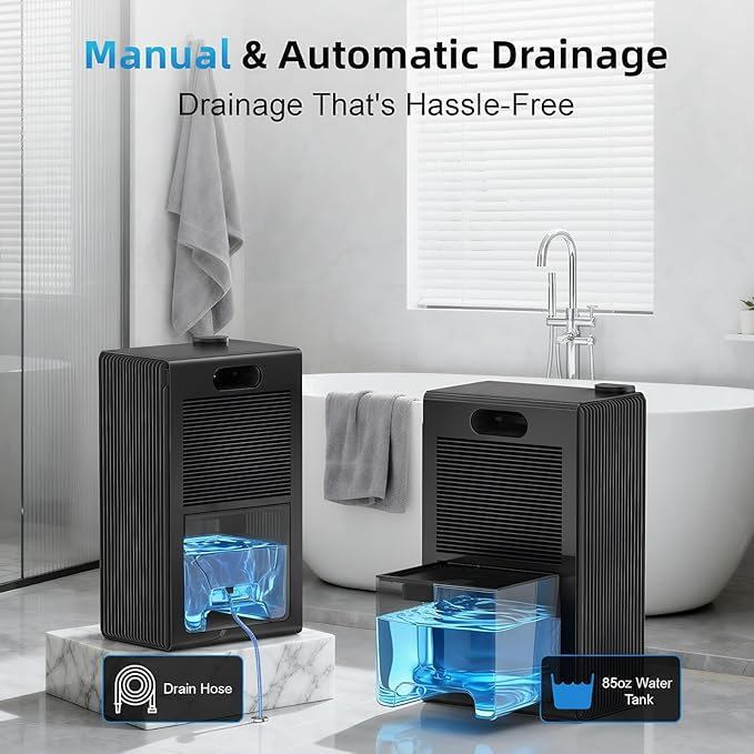 Dehumidifier for Home (85 OZ, 1000 sq ft) Small Dehumidifiers for Basement, Auto Shut-Off, Sleep Mode, 7 Color Light, Quiet Dehumidifier for Bedroom, Bathroom, Living Room with Drain Hose(Black) - Image 7