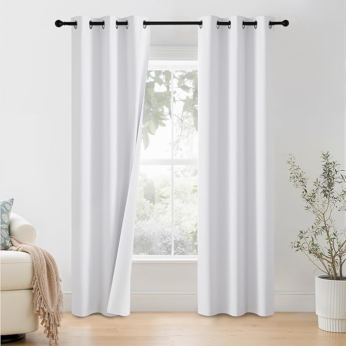 NICETOWN 100% Blackout Window Curtain Panels 84 inch Length for Living Room, Set of 2, Snow White, 42 inches Wide, Thermal Insulated Drapes by NICETOWN