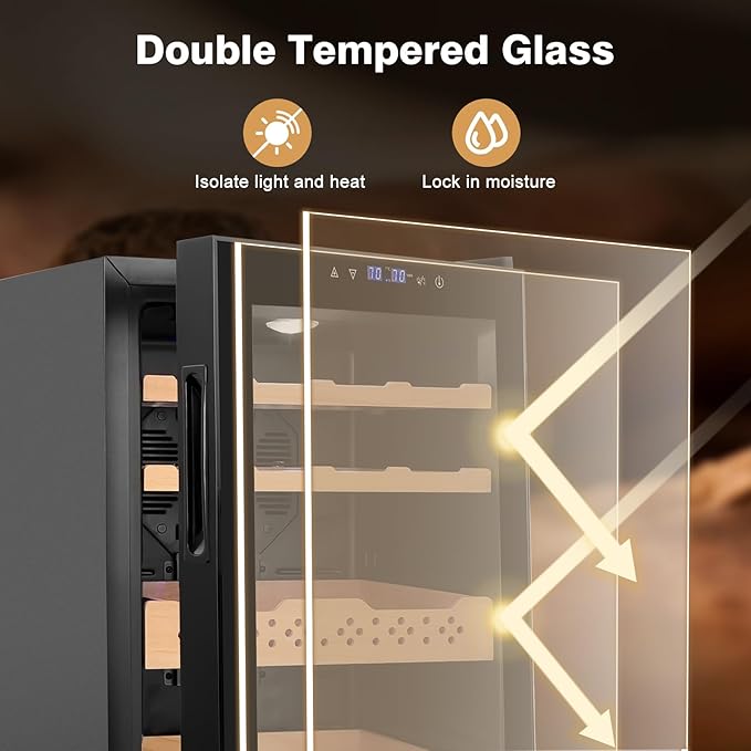 Electric Cooler Cabinet 70L with Temperature and Humidity Control, Spanish Cedar Wood Shelves and Safety Lock (500 Counts Capacity), Gift for Men - Image 9