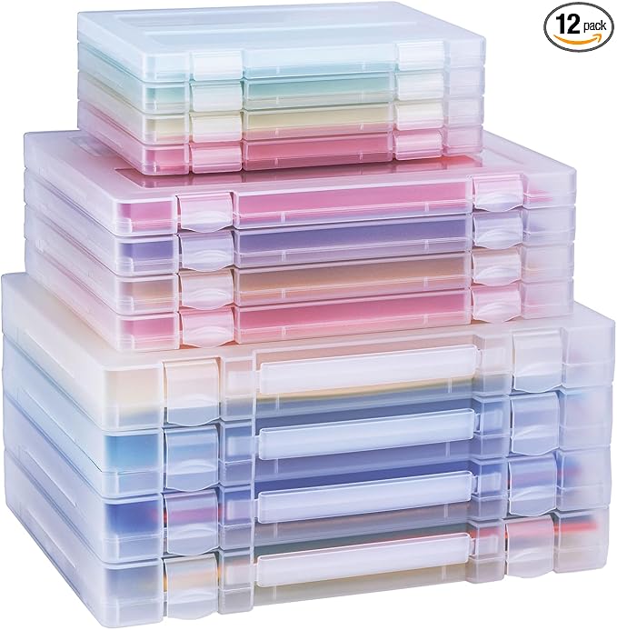 12 Pack A4 Paper Storage Boxes, 8.5 x 11 Plastic Portable Project Case for US letter Size and A4 paper, Plastic Multi-Purpose Thick Scrapbook Storage Box for Office by Mickiewicz