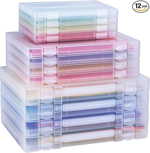 12 Pack A4 Paper Storage Boxes, 8.5 x 11 Plastic Portable Project Case for US letter Size and A4 paper, Plastic Multi-Purpose Thick Scrapbook Storage Box for Office by Mickiewicz
