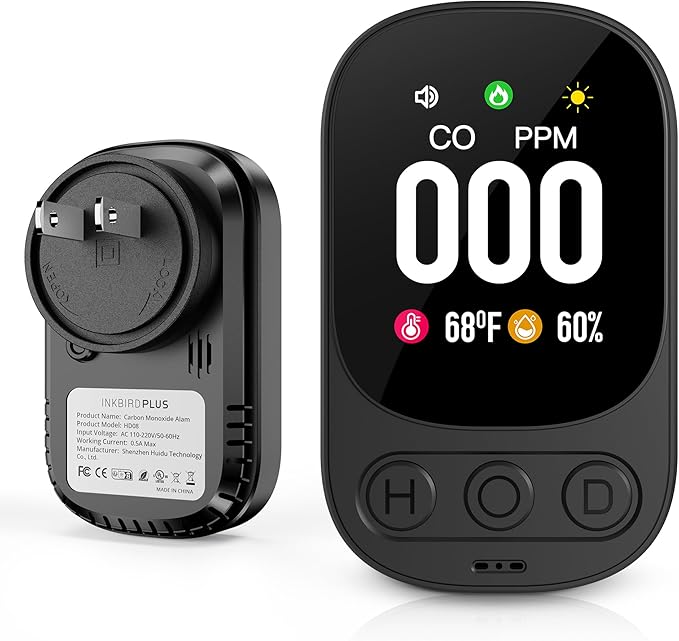 3-in-1 Carbon Monoxide Detectors INKBIRDPLUS Carbon Monoxide Detector Plug in for Travel with Temperature & Humidity Sensor Built-in, CO Gas Level Monitor Alarm for Kitchen, Accurate & Easy to Install by INKBIRDPLUS