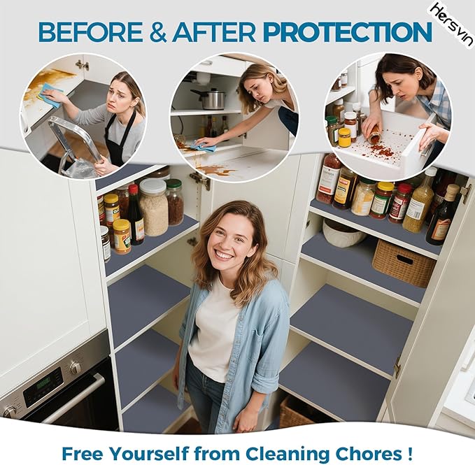 Hersvin Shelf Liners, 18in x 20ft Kitchen Drawer Mats, Non-Adhesive EVA Cupboard Protector, Cabinet Lining (Dark Gray/Dot) - Image 3