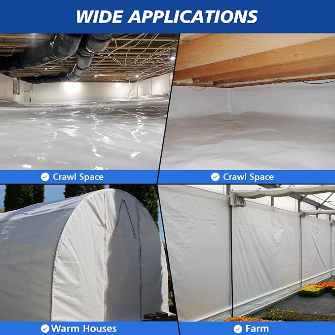 Crawl Space Vapor Barrier - 16 mil 10' x 25', Concrete Vapor Barrier, Vapor Barrier for Crawlspace Encapsulation kit, Crawlspace Liner, Roll of Heavy Duty Plastic sheeting, Black and White Panda Film - Image 7