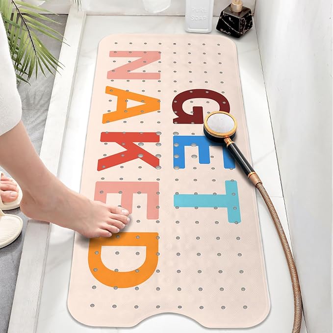 Get Naked Bath Mat for Tub, Non Slip Bathtub Mat for Baby Rubber Tub Mat, Cute Kids Bath Mats for Bathroom Funny Anti Slip Shower Mat with Suction and Drain Holes Machine Washable, 40″X16″ - Image 2