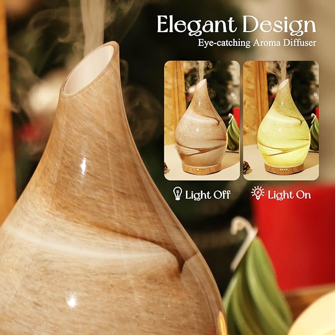 Porseme 280ml Essential Oil Diffuser Glass Color Changing Aroma Air Diffusers Aromatherapy Ultrasonic Cool Mist Humidifier 7 Running Hours Waterless Auto-Off for Sleeping, Yoga, Office, Spa (Desert) - Image 7