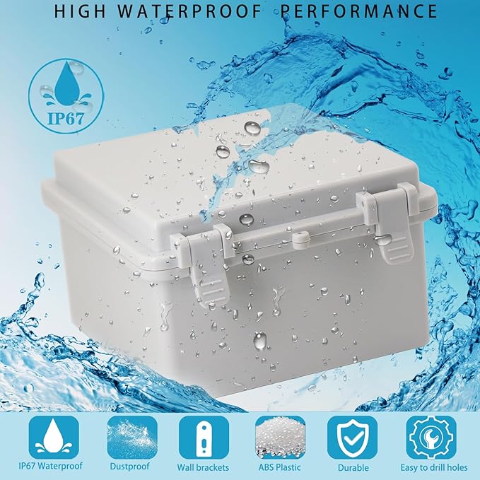 Waterproof Electrical Box Dustproof Junction Box Weatherproof IP67 ABS Plastic Enclosure Switch Router Project Box with Mounting Plate with Wall Bracket 2 Cable Glands Grey 5.9"x5.9"x3.5" - Image 2