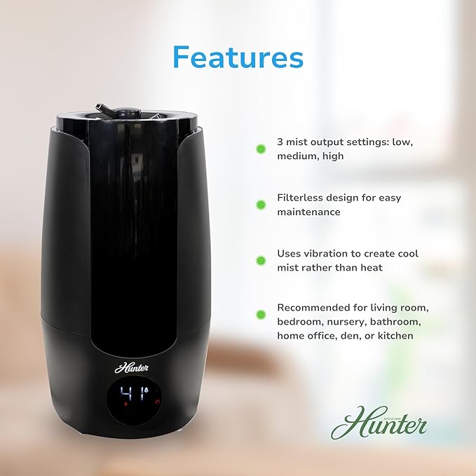 HHU400 Hunter Aspire Series Ultrasonic Humidifier (8.3L) - Vibration Technology Humidifier with Long Lasting Mist for Large Spaces - Extension Wand & 360 Degree Nozzle for Even Distribution - White - Image 3