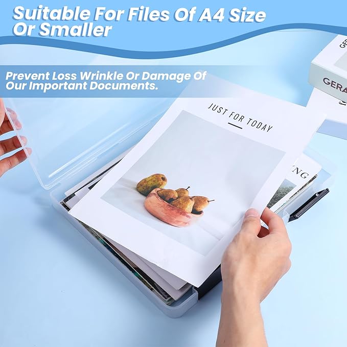 6 Pcs Clear A4 File Box Document Plastic Storage Box Paper Plastic Case Board Game Storage Containers Magazine Protector File Holder with Buckle (Black,12.4 x 9.84 x 1.18 Inches) - Image 6