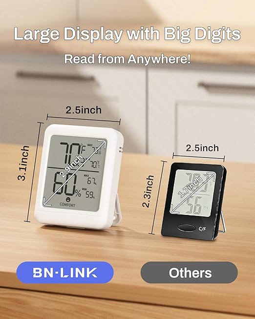 BN-Link Digital Hygrometer Indoor Thermometer Room, Digital Temperature and Humidity Meter with Large LCD Monitor for Home, Bedroom, Terrarium, Incubator, Greenhouse, 1 Pack - Image 4