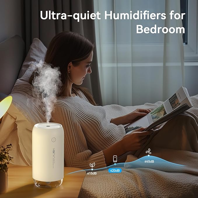 Portable Mini Humidifier, KQLKJ 350ml Small Cool Mist Humidifiers, USB Personal Desktop Humidifier for Bedroom Car Office Travel with Auto Shut-Off & 2 Mist Modes (White) - Image 5