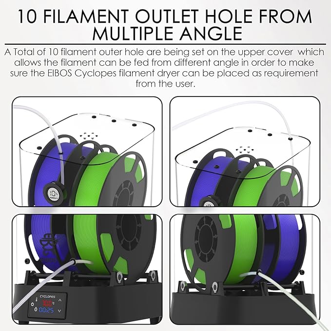 【EIBOS Official】3D Printer Filament Dryer Cyclopes with Fan, Filament Dry Box 2 Rolls with Adjustable Temp Max 70℃, Humidity Sensor, Infinite Timer, Compatible with 1.75mm 2.85mm 3.00mm PLA Nylon TPU - Image 6