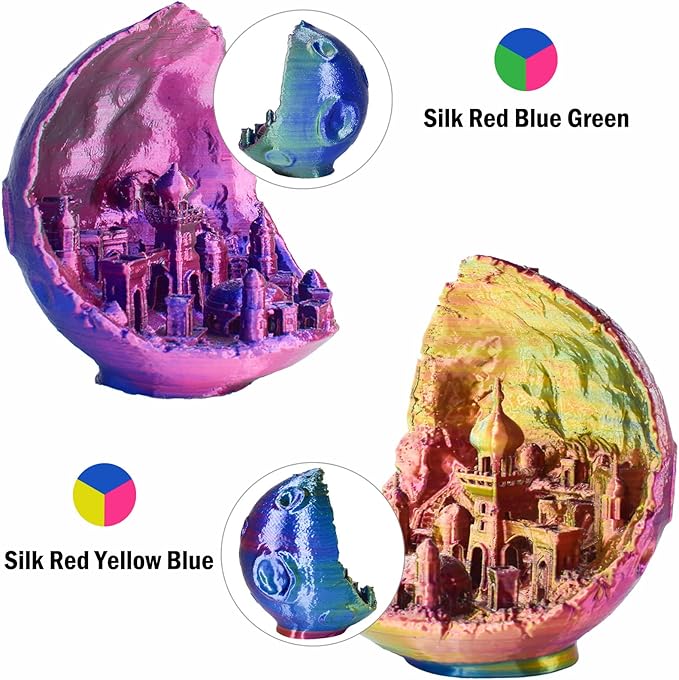 PLA Filament 1.75mm, Tri-Colors 3D Printer Filament, Rainbow PLA Filament Bundle, Coextrusion 3D Filament with Silk PLA Color Change, 3D Printing Filament +/-0.02mm, 200g X 4 Spool - Image 5