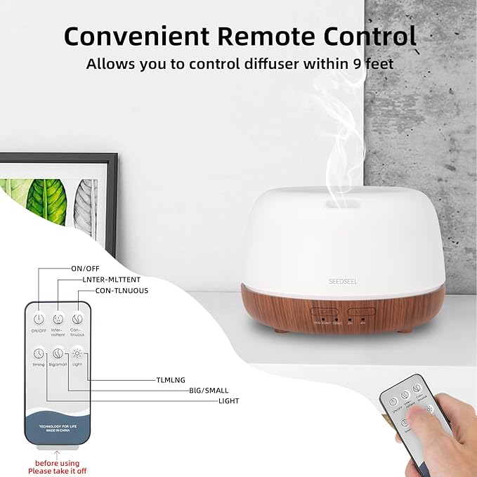 300ML Essential Oil Diffuser, Mini Aromatherapy Diffuser with Remote Control, 7 Color Changing LED Light, 4 Timer for Bedroom, Room, Office - Image 3