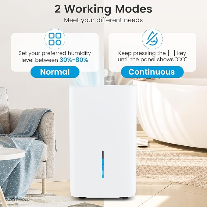 DORTALA 150 Pints Dehumidifier for 7000 Sq.Ft Large Rooms, Basement, Bathroom, Home Dehumidifier with Pump, Drain Hose, 2 Modes, 24H Timer, 2.4 Gal Water Tank, Auto Defrost, White - Image 2