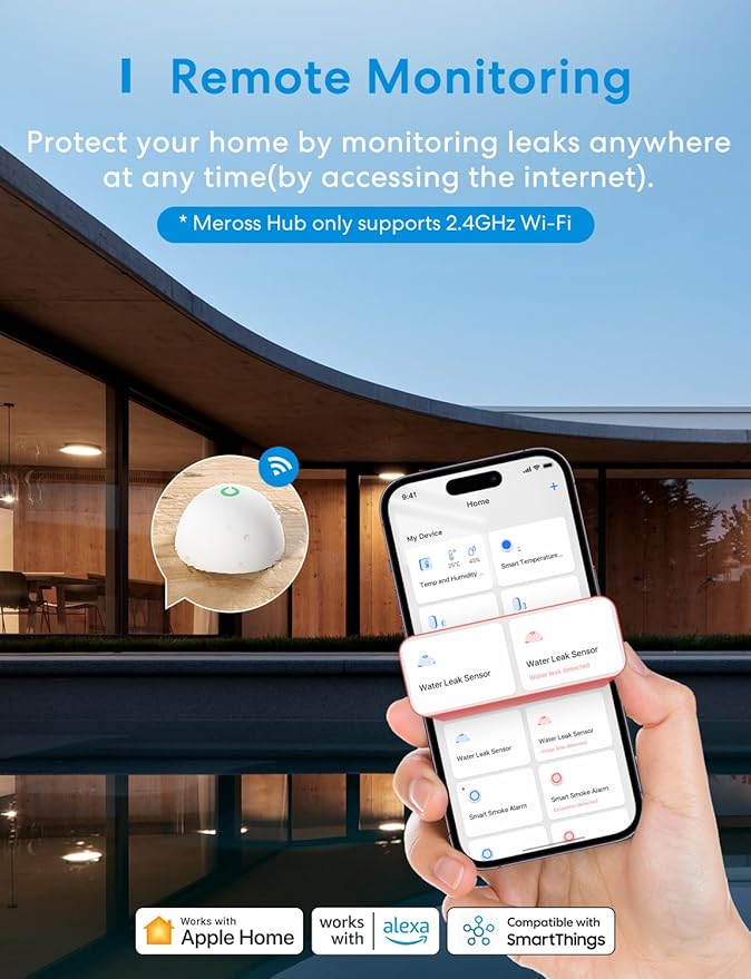 Meross Smart Water Sensor Alarm 3 Pack, WiFi Water Leak Detector Support Apple HomeKit, SmartThings, IP67 Waterproof with App Alerts, Alarm, 100M Range for Home Basement Kitchen (Meross Hub Included) - Image 4