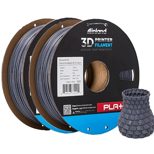 INLAND Micro Center PLA+ 3D Printing Filament 1.75mm - PLA Pro Dimensional Accuracy +/- 0.03 mm - 1kg Cardboard Spool (2.2 lbs) (2 Pack Gray, 1.75mm) by INLAND