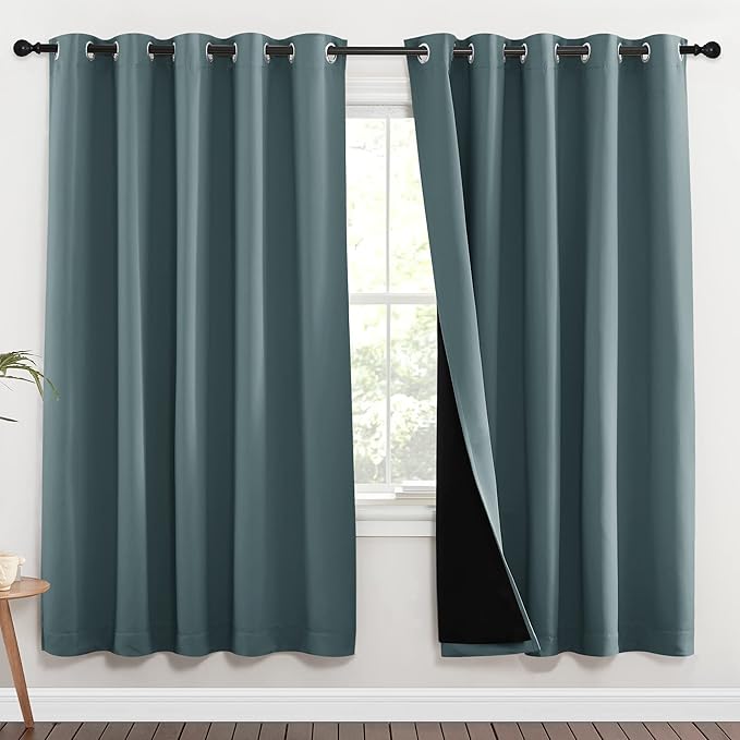 NICETOWN 100% Blackout Window Curtain Panels, Full Light Blocking Drapes with Black Liner for Nursery, 72-inch Drop Thermal Insulated Draperies (Aqua, 2 Pieces, 70-inch Wide Per Panel) by NICETOWN