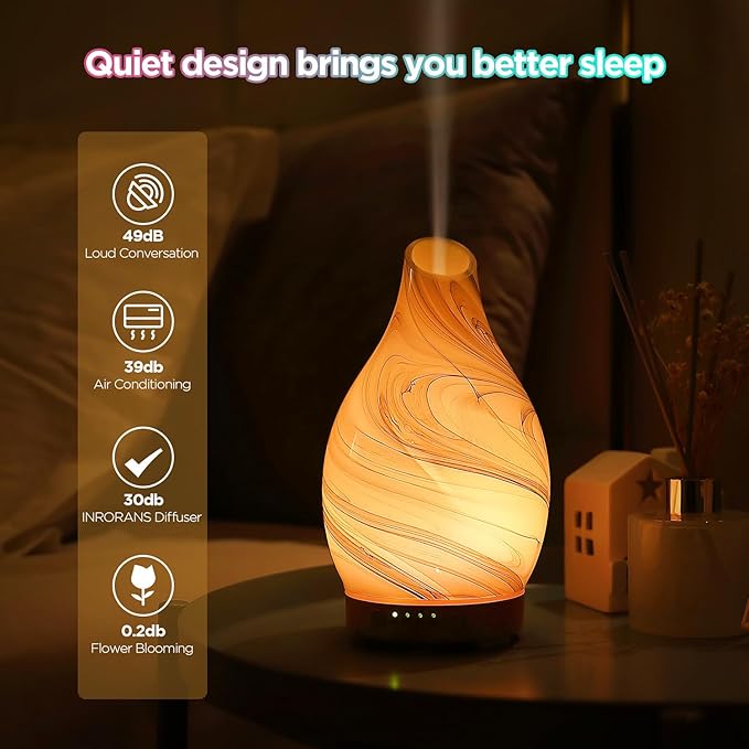 Essential Oil Diffuser, Art Glass Ultrasonic Aromatherapy Diffuser for Home 160ml with Intermittent Mist & LED 7 Colorful Changing Night Light for Bedroom-Ink Dyeing Time - Image 3
