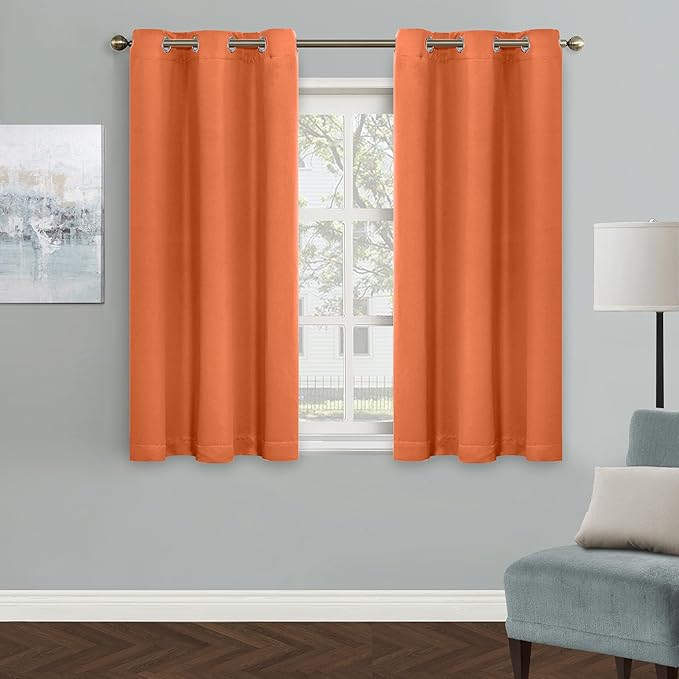 MYSKY HOME Burnt Orange Blackout Curtains for Bedroom, Grommet Room Darkening Curtain, Short Curtains 54 Inch Long Kitchen Curtains Thermal Insulated Curtain 1 Panel, 42 x 54 Inch, Orange by MYSKYHOME