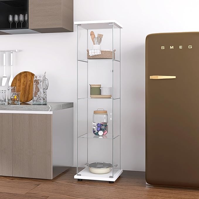 Yoluckea 4 Shelves Glass Display Cabinet with Door,Floor Standing Clear Glass Curio Cabinet Collection Display Case for Living Room Bedroom 64”x17”x14.5” White - Image 8