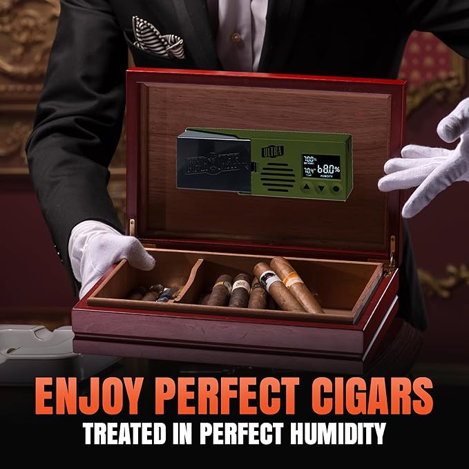 Cigar Oasis Ultra 4.0 Cigar Humidor Humidifier - Electric Humidor Humidifier w/LCD Humidity & Temperature Display, Soft-Touch Buttons - Sensor-Controlled Fan, Humidor for Cigar, 50-100 Cigars - Image 3
