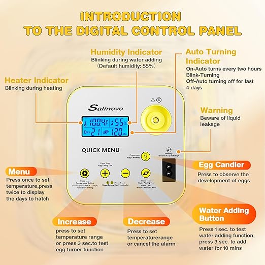 Sailnovo 12 Egg Incubators for Hatching Egg with Auto Egg Turning and Auto Humidification,Incubator for Chicken Eggs,Temperature Control, Egg Candler,Ideal for Farm,School and Lab - Image 6