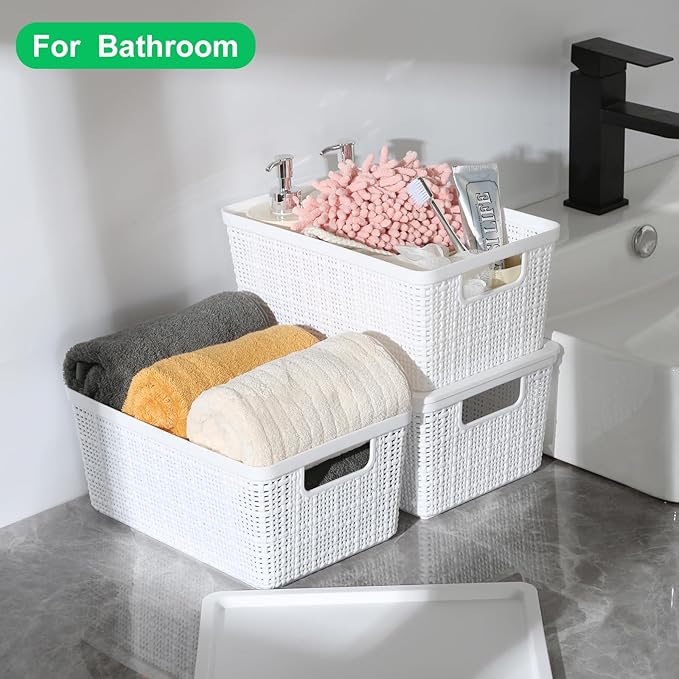 6 Pack Plastic Storage Baskets With Lids,White Breathable Stackable Storage Bins,Small Storage Containers,for Organizing Storage Baskets on Desktops,Closets,Playrooms,Classrooms,Offices - Image 6