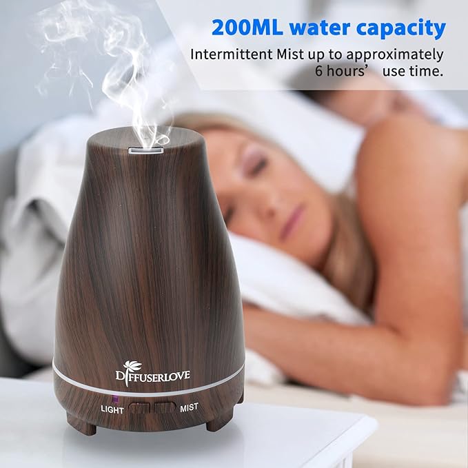 Diffuserlove Essential Oil Diffusers 200ML, Remote Control Aromatherapy Diffuser with 7 Color Lights, Auto Shut-Off for Bedroom Office Kitchen (Black Wood Grain) - Image 5