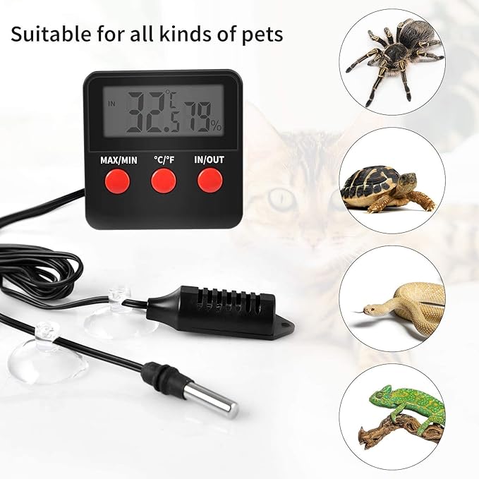 iPower 8"x12" Reptile Under Tank Heating Pad Heat Mat Terrarium Heater Warmer, Digital Thermometer and Hygrometer with Temperature and Humidity Probe for Amphibian Pet and Small Animals - Image 11
