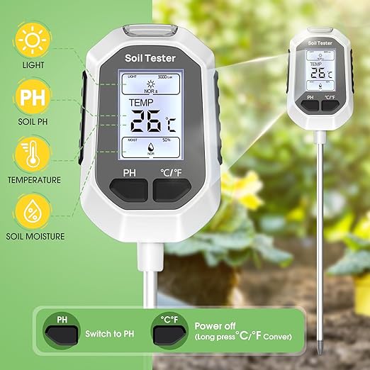 4-in-1 Soil Moisture Meter, Digital Plant Temperature/Soil Moisture Test & PH Meter/Sunlight Intensity, Backlight LCD Display for Gardening, Farming and Outdoor Plants - Image 2