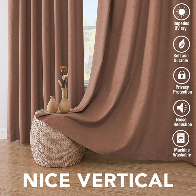 H.VERSAILTEX 100% Blackout Curtains for Bedroom Thermal Insulated Linen Textured Curtains Heat and Full Light Blocking Drapes Living Room Curtains 2 Panel Sets, Washed Spice, 52x54 Inch - Image 7