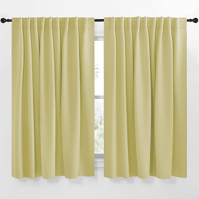 NICETOWN Blackout Curtain Panels Window Draperies - (Paler Yellow Color) 62x63 inch, 2 Pieces, Insulating Room Darkening Blackout Drapes for Doorway Shower Bathroom Laundry Room Bifold Door by NICETOWN