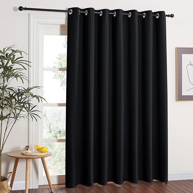 NICETOWN Blackout Sliding Glass Door Curtain for Living Room Extra Wide, Grommet Thermal Insulated Light Blocking Curtain Drape for Patio/French Door, W100 x L84, 1 Panel, Black by NICETOWN